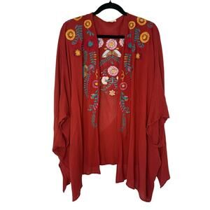 Umgee Rust Embroidered Boho Kimono Cardigan M/L Festival Chic Southwestern
